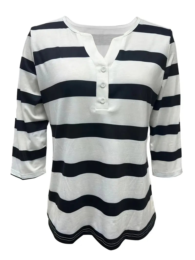 Dakota | Camiseta Henley a Rayas Con Mangas Tres Cuartos