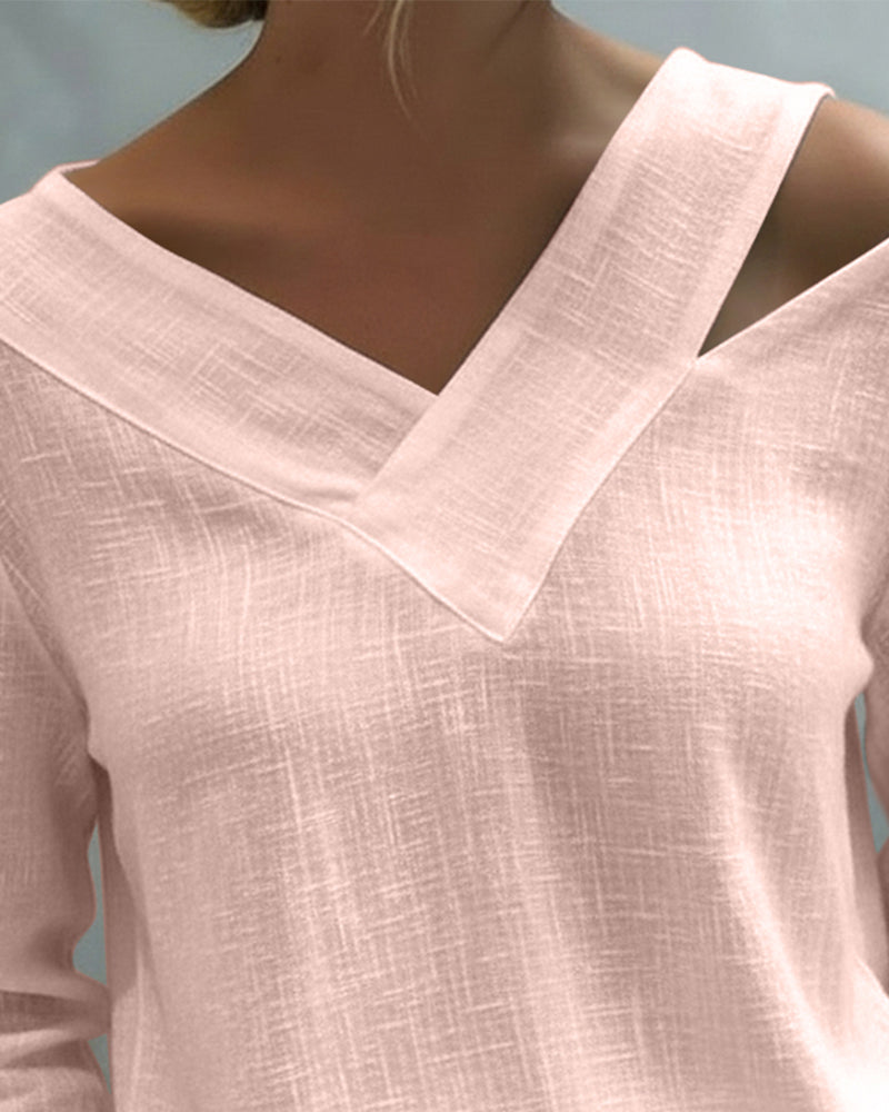 Makeeta - Blusa de Manga Larga con cuello en V Asimétrico