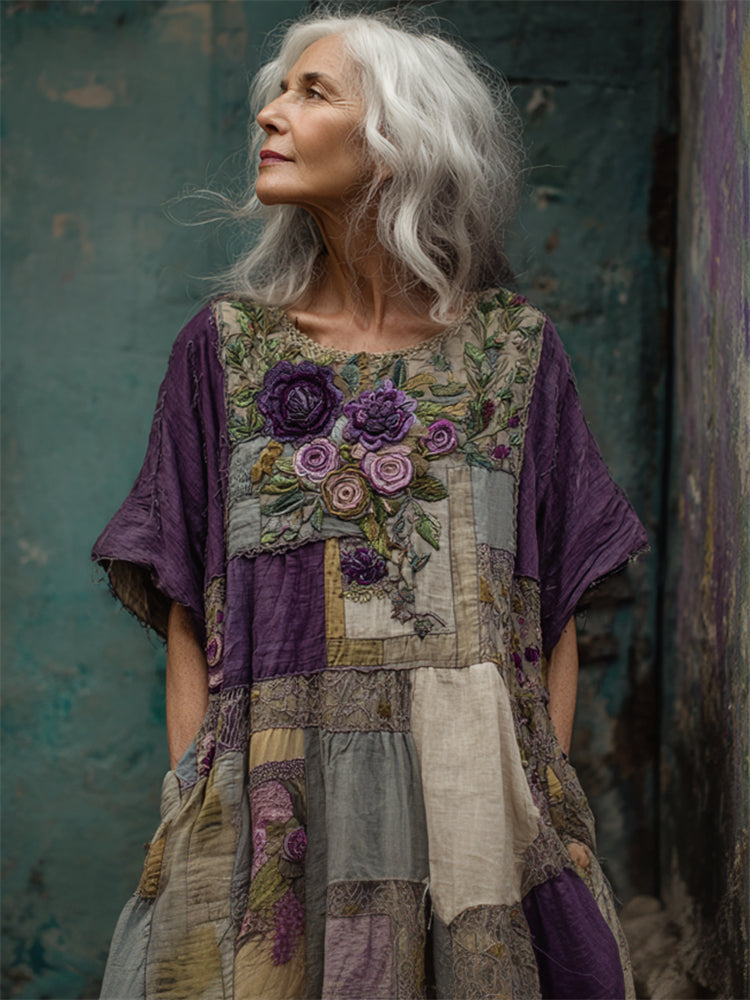Ridika | Vestido Patchwork Boho con Detalle de Bordado Floral