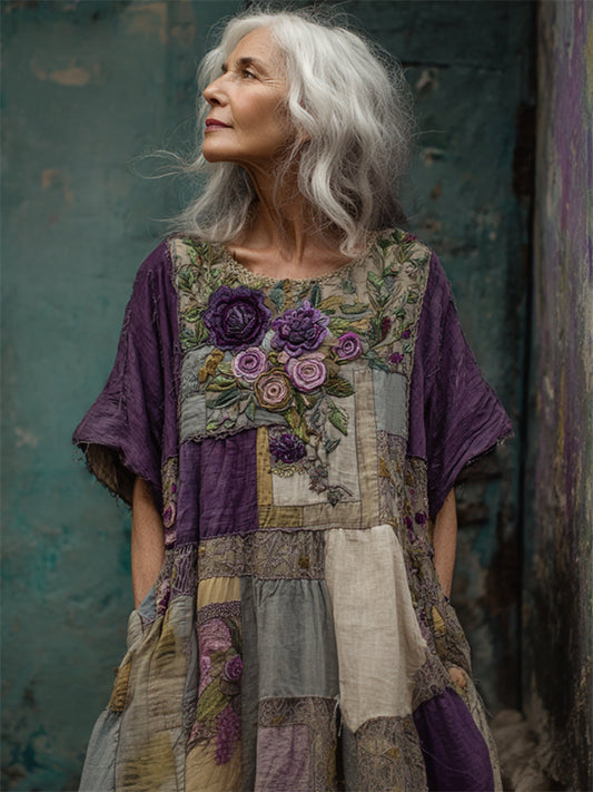 Ridika | Vestido Patchwork Boho con Detalle de Bordado Floral