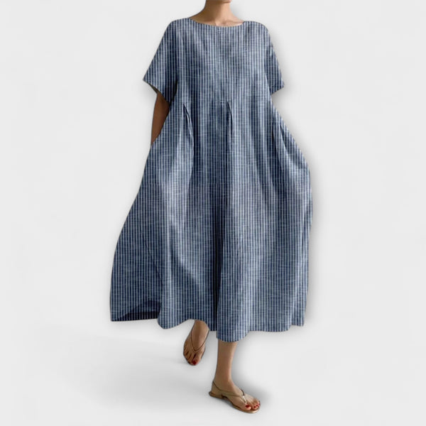 Nurhan | Vestido Largo De Manga Corta a Cuadros