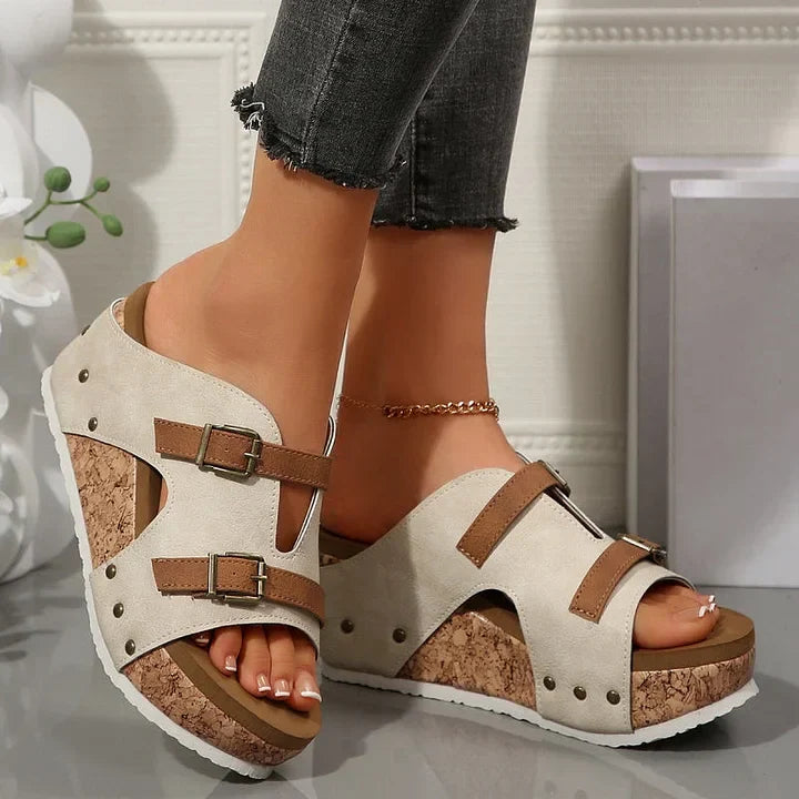 Serhat | Sandalias de Plataforma Con Cuña y Doble Hebilla