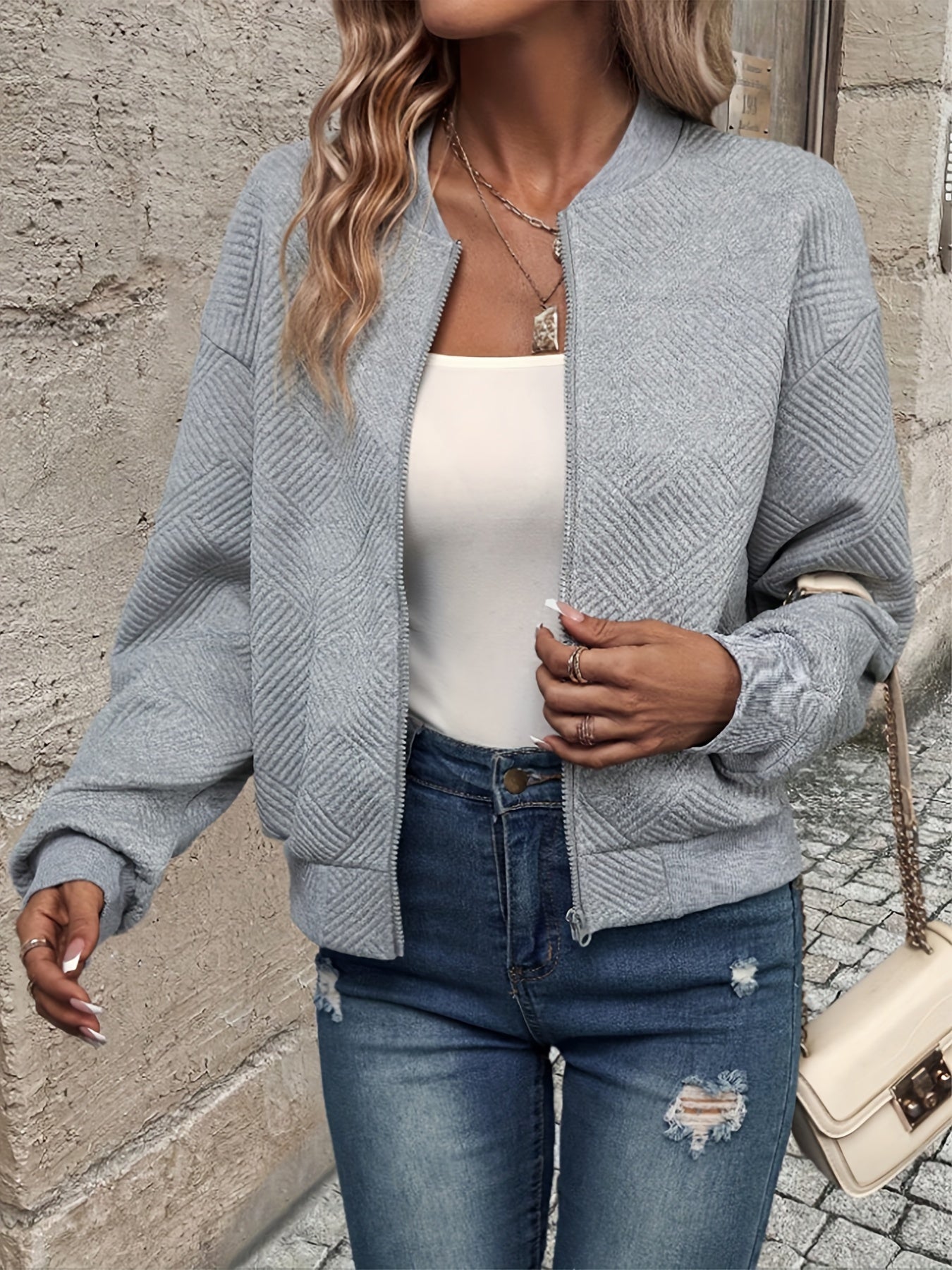 Jemma | Chaqueta Texturizada De Manga Larga Con Cremallera