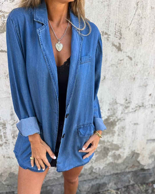 Romilda | Chaqueta Denim Talla Grande Con Botones Frontales