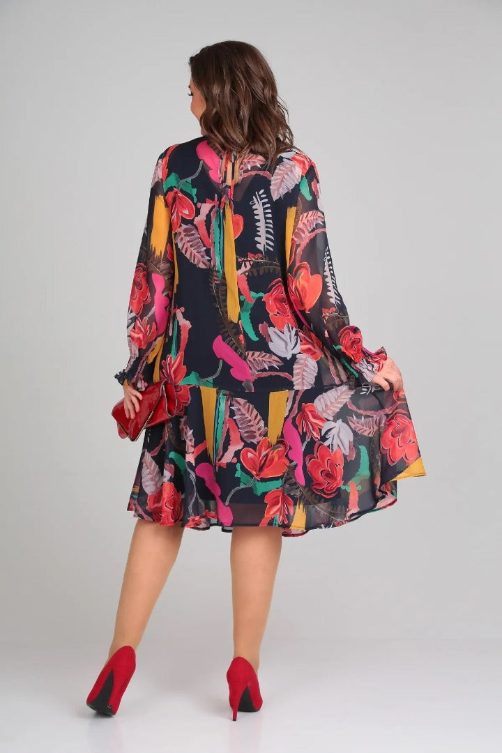 Vinoshika | Vestido Floral Midi de Manga Larga