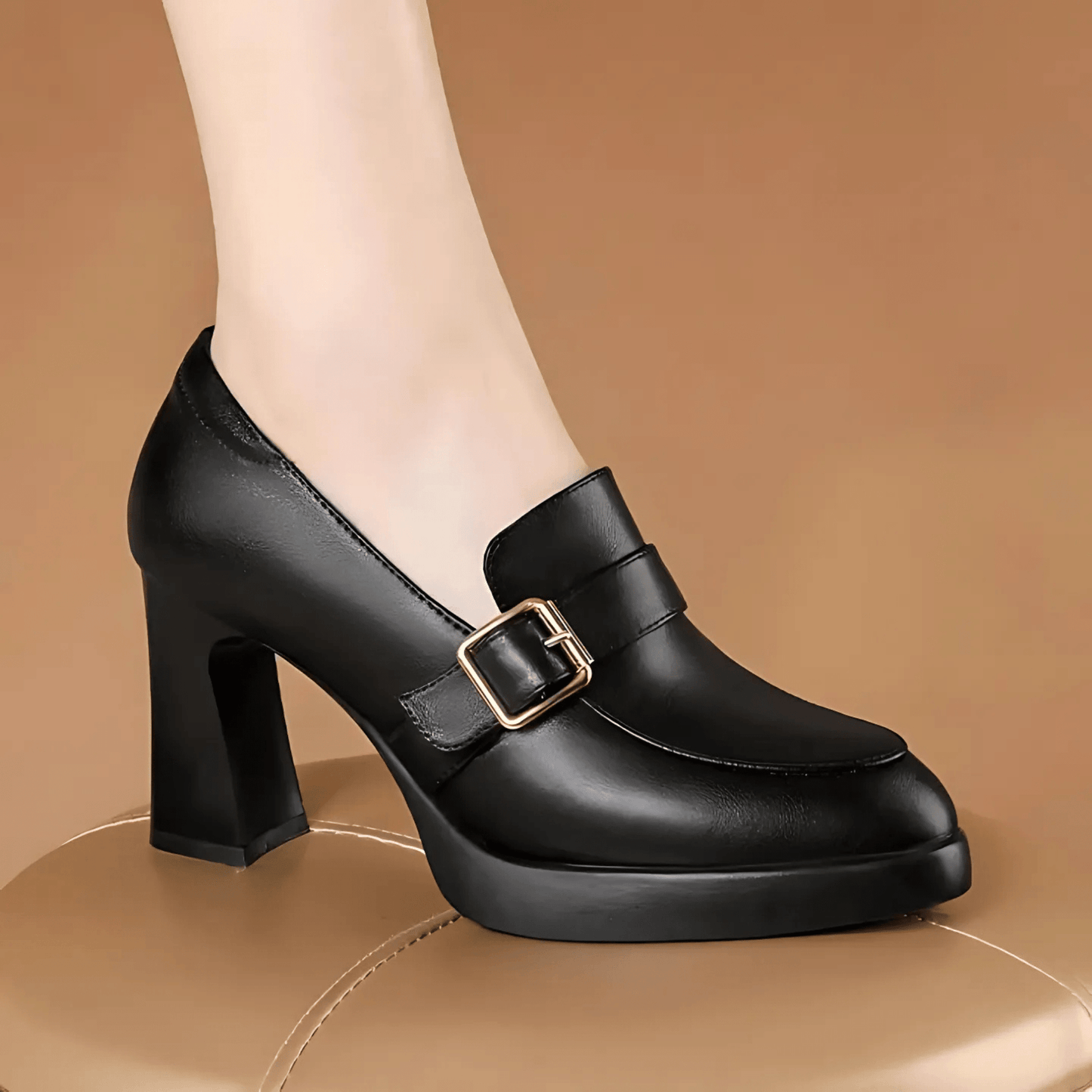 Lueena | Zapatos de Salón de Punta Redonda y Tacón Grueso