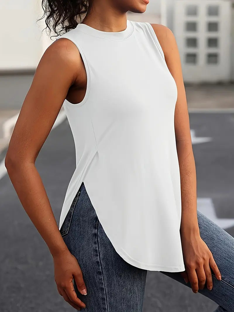 Desirae | Camiseta Sin Mangas Con Cuello Redondo Y Aberturas Laterales