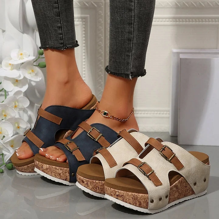 Serhat | Sandalias de Plataforma Con Cuña y Doble Hebilla