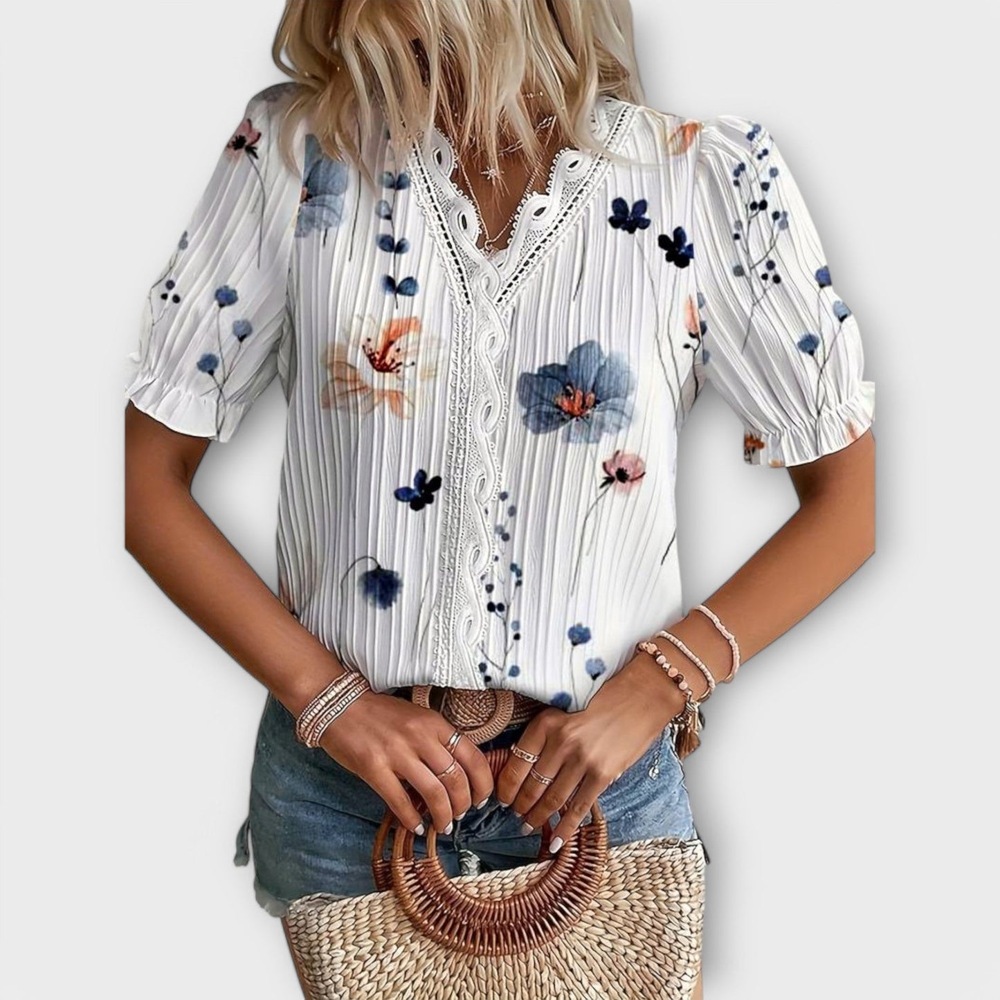 Bruni | Blusa Con Estampado Floral, Cuello en V Y Mangas Abullonadas