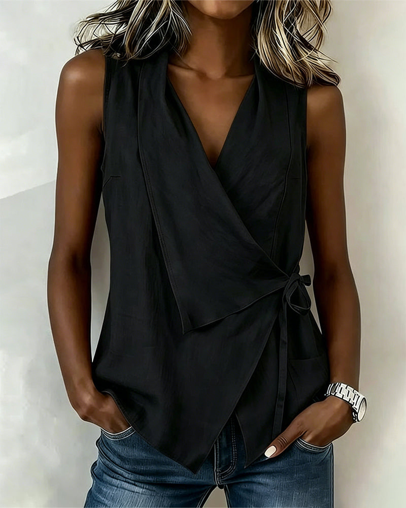 Anily | Blusa sin Mangas Con Lazo Cruzado en la Parte Delantera