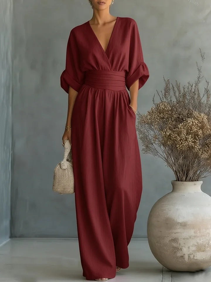 Lumamark | Mono elegante con escote en V y pierna ancha