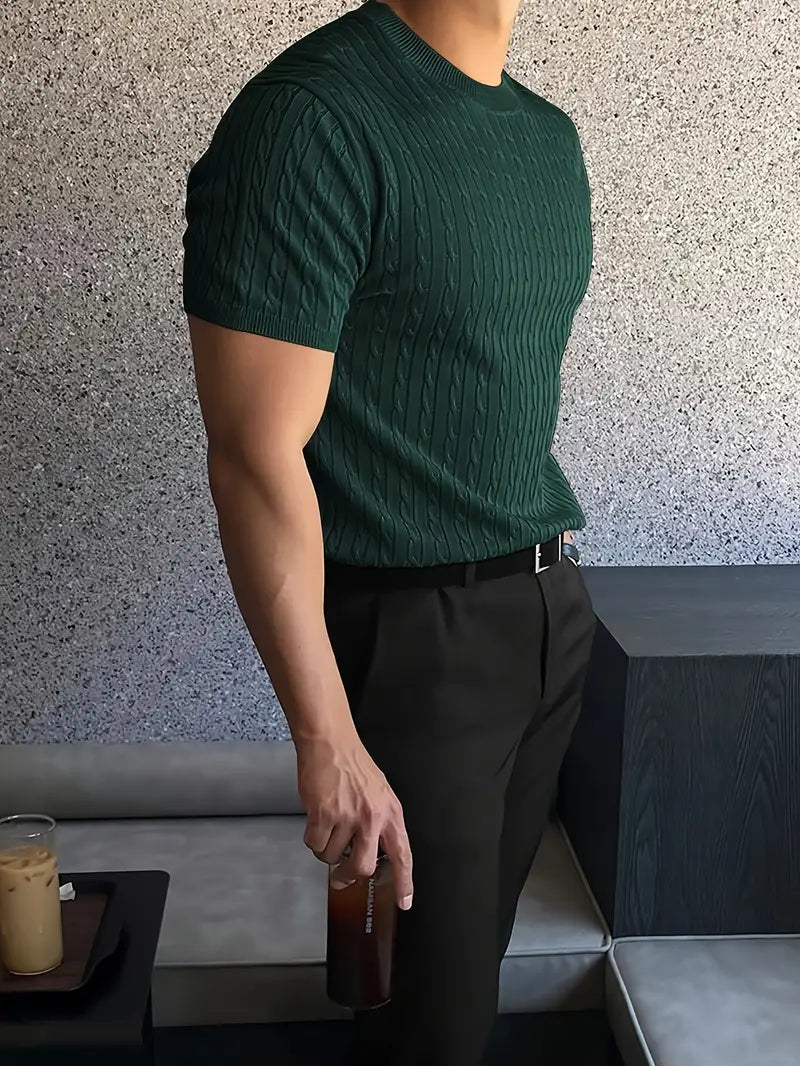 Kiril - Camiseta de Manga Corta Con uello Redondo y Punto Trenzado