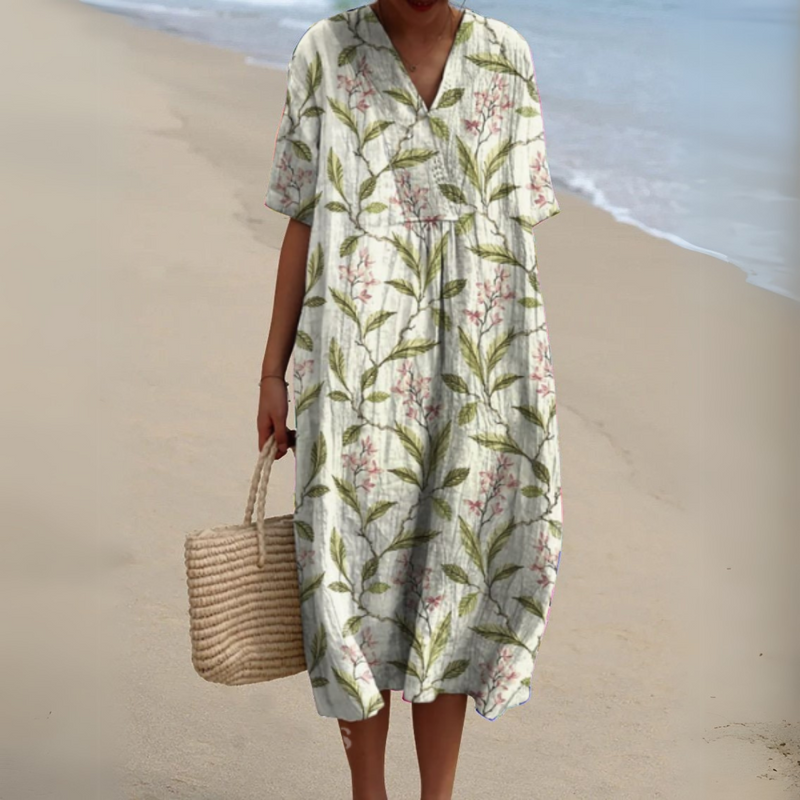 Lora | Vestido Midi Floral Cuello V