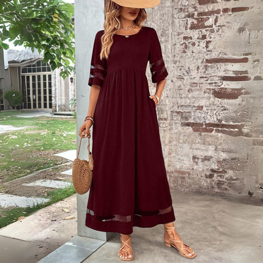 Silvy | Vestido Largo de Cuello Redondo y Manga Media