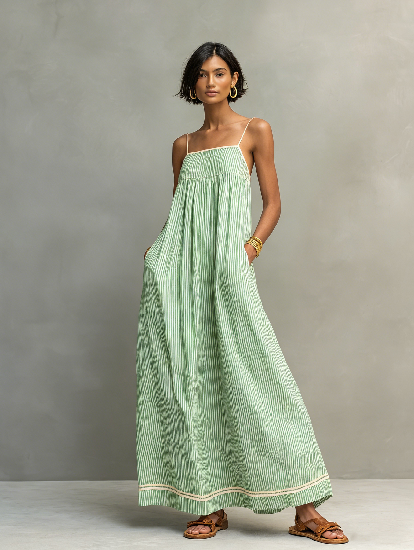 Aliyeva - Vestido Largo de Tirantes Finos a Rayas