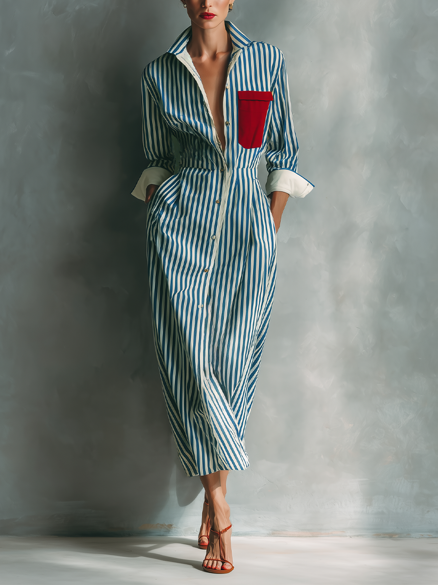 Makeda | Vestido Camisero de Manga Larga a Rayas