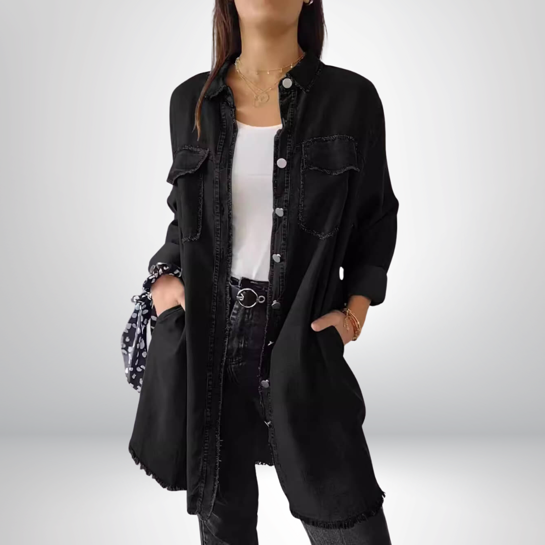 Krystyna | Chaqueta Vaquera de Manga Larga Con Cuello y Corte Largo