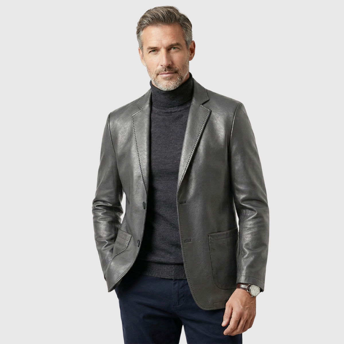 Emil | Chaqueta de Cuero Estilo Blazer con Botones