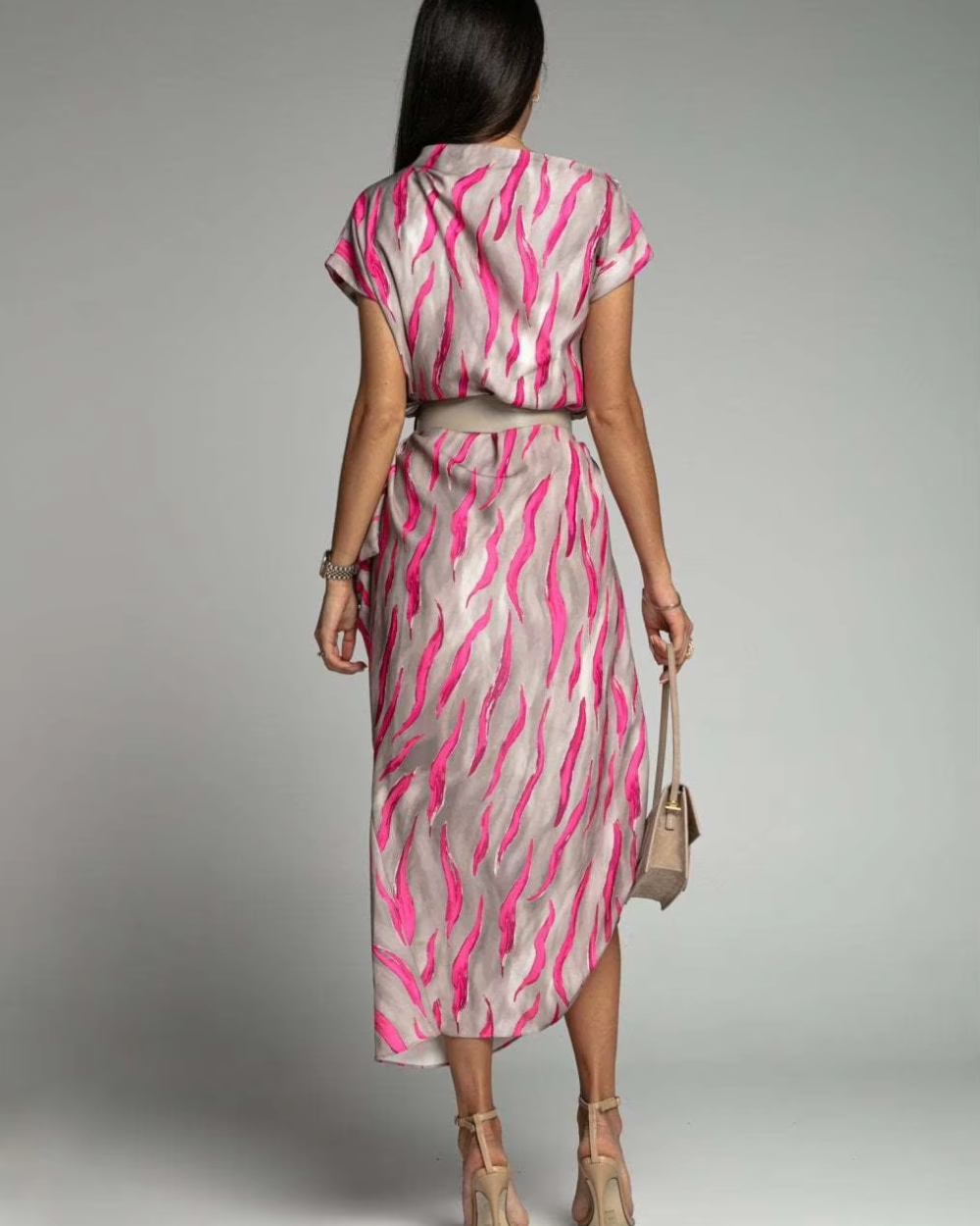 Angie - Vestido Midi Asimétrico Estampado Con Cinturón