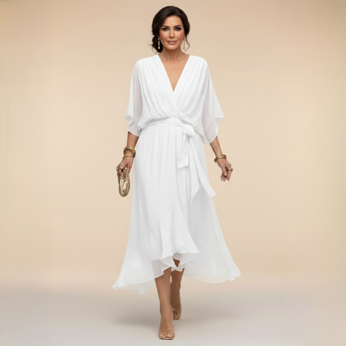Harshani | Vestido Midi Cruzado Cuello V