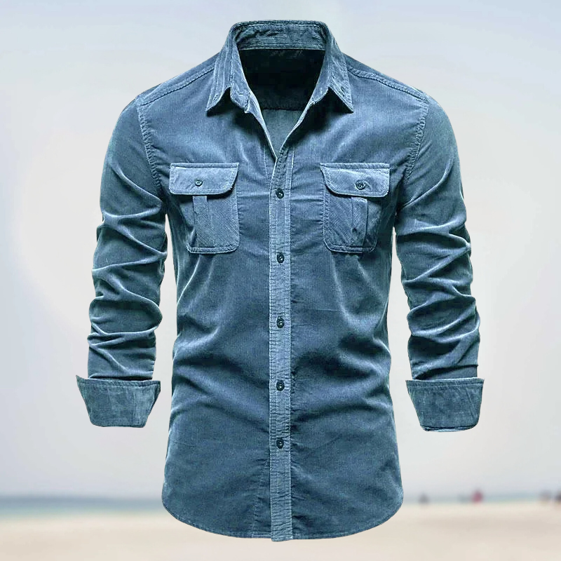 Folko - Camisa de Manga Larga Abotonada de Pana