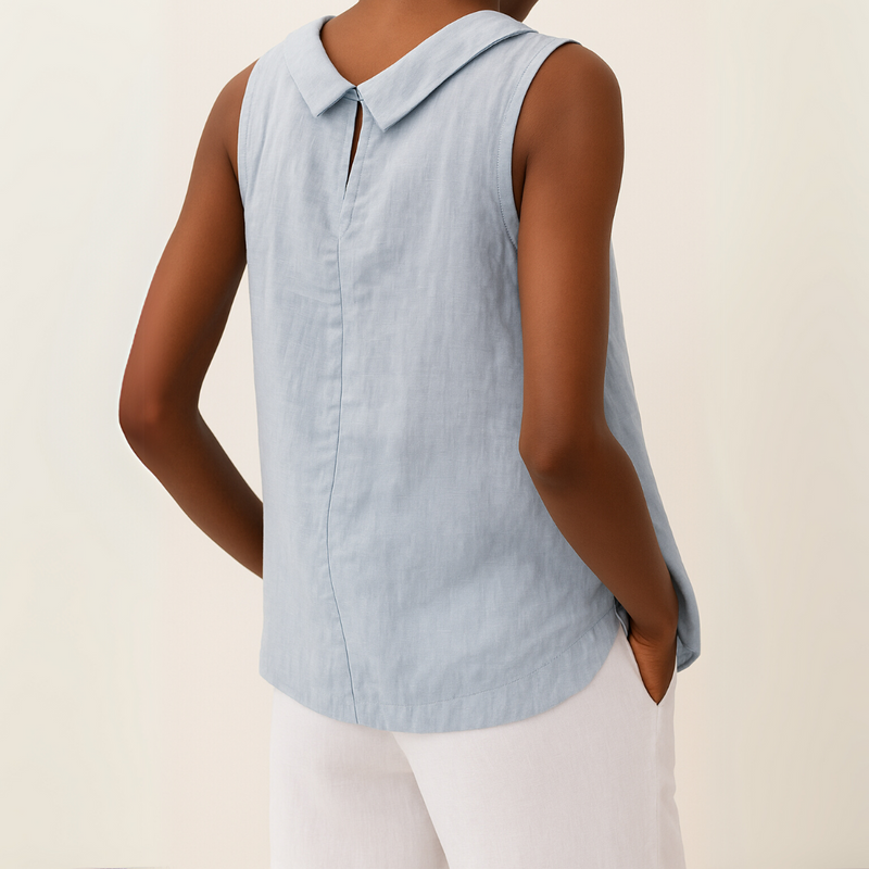 Anya | Blusa Sin Mangas De Cuello Redondo en Azul Claro