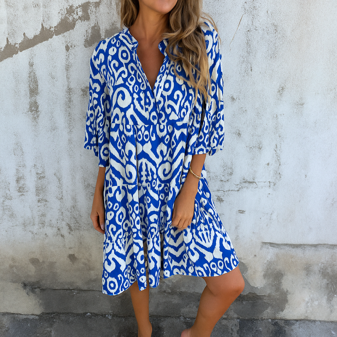 Shaffer | Vestido MIDI Con Cuello en V Y Corte Fruncido Estampado