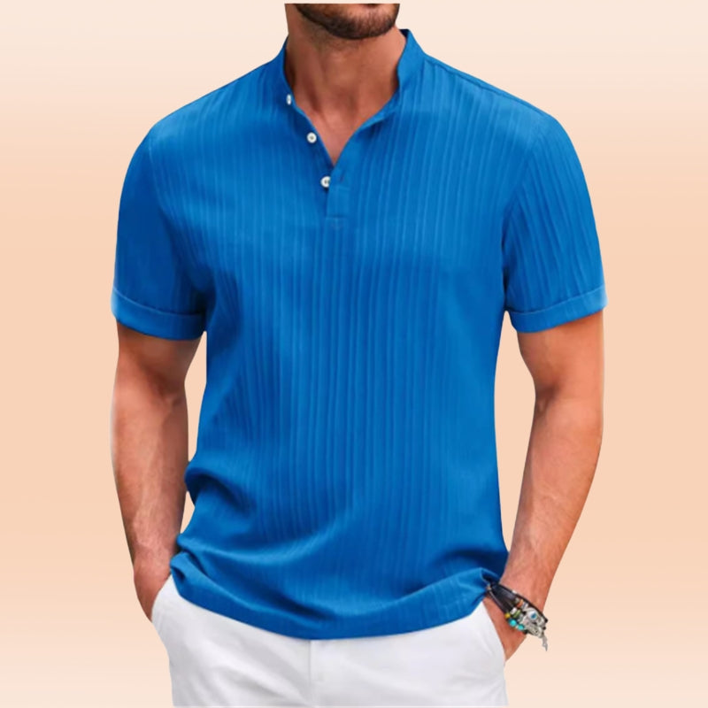 Estevez | Camisa De Manga Corta Con Cuello Alto Y Tejido Acanalado