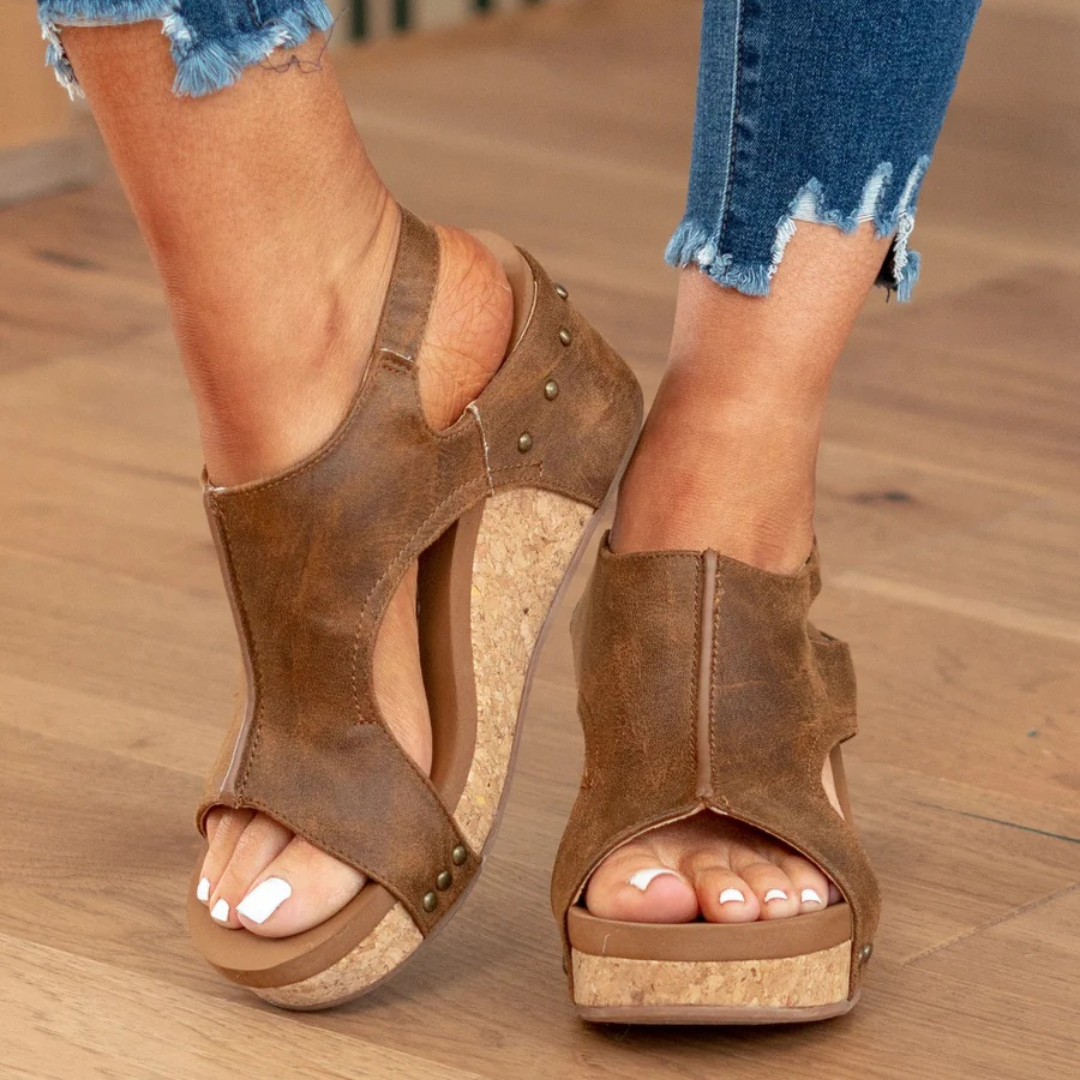 Makrina - Sandalias de Cuña Con Puntera Abierta y Tiras Traseras