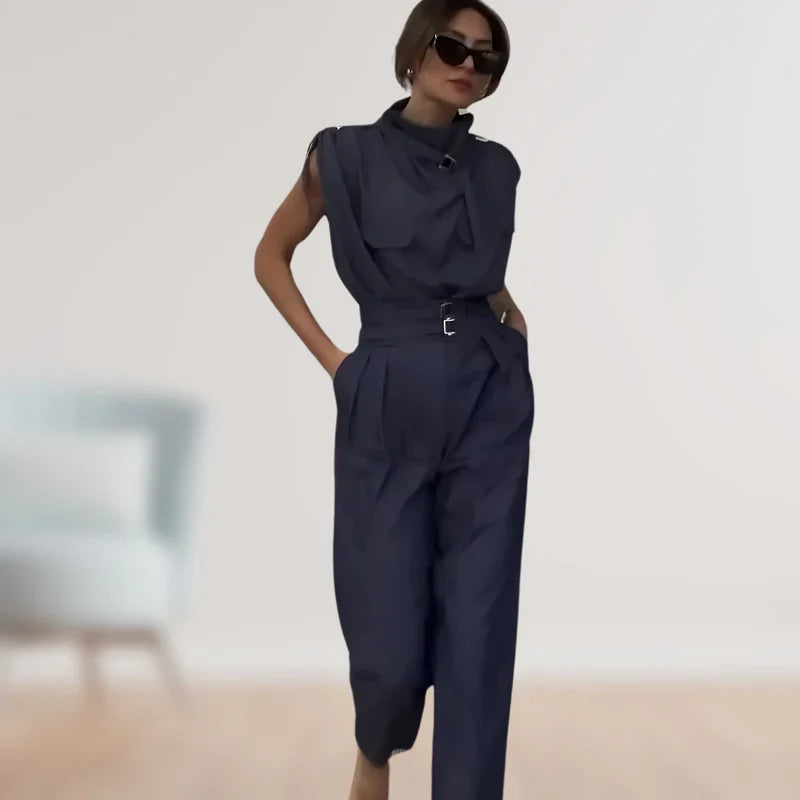 Reinhild | Conjunto Blusa Sin Mangas Pantalón Cintura Alta