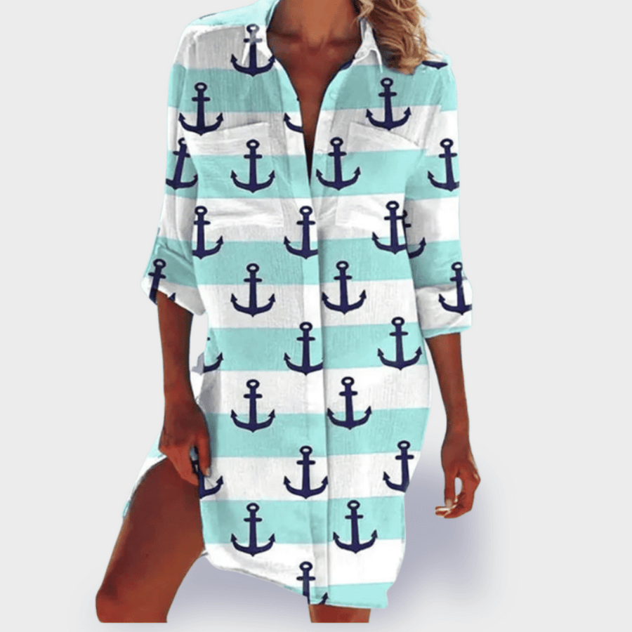Lizonka | Vestido Camisero Estampado Marino Cuello Solapa