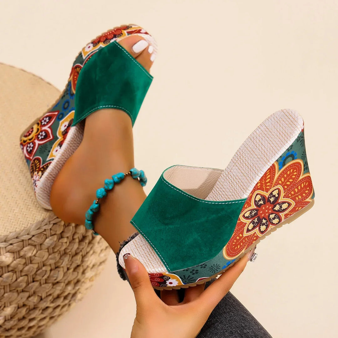 Laerke - Sandalias de Cuña Con Estampado Floral