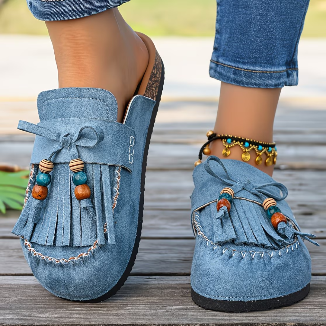Mehra - Mules Bohemios Con Flecos y Abalorios