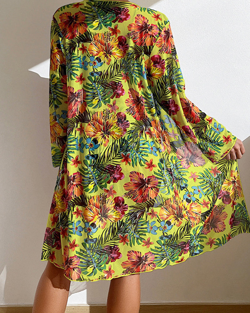 Vitoriya | Bikini Floral De Tres Piezas Con Kimono