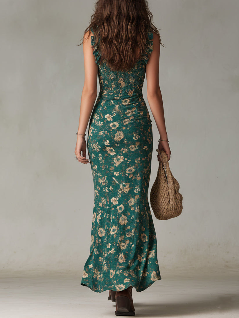 Nadjia -  Vestido midi Floral con Tirantes Fruncidos