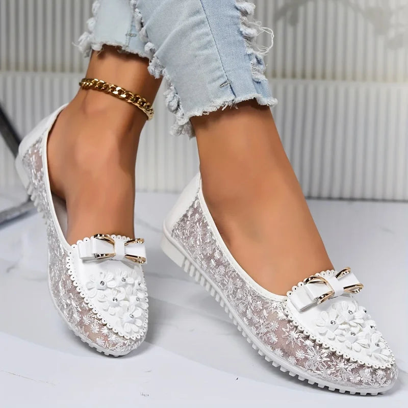 Brielle | Bailarinas Sin Cordones Con Encaje Floral