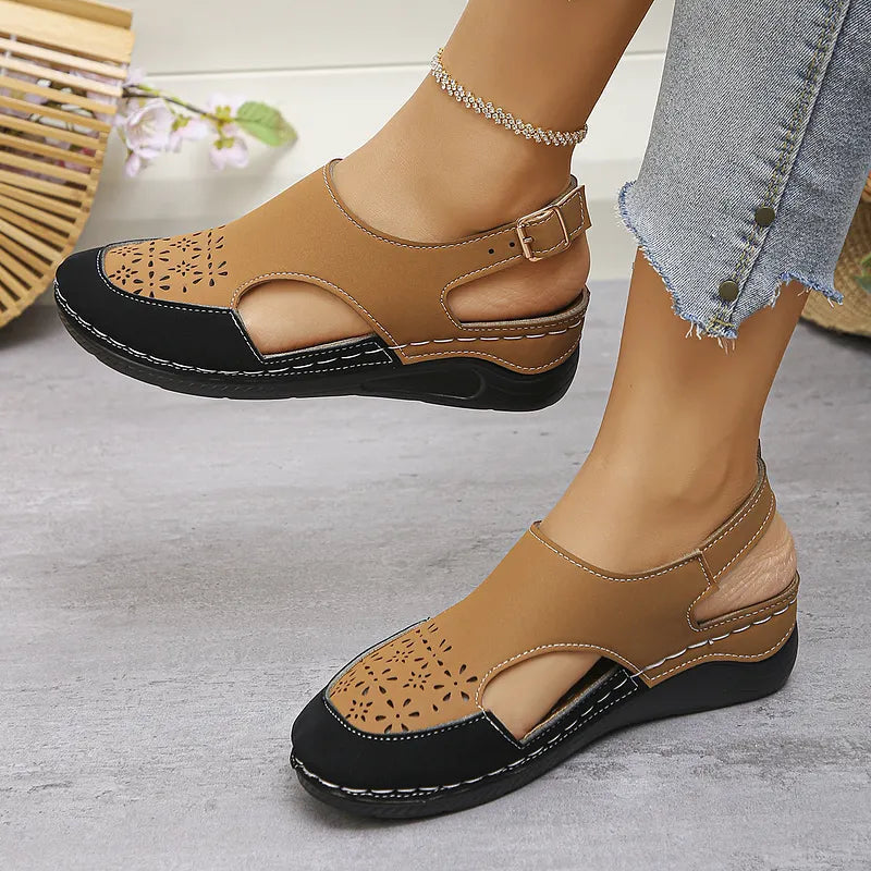 Anesa | Sandalias Cómodas Con Cuña Talón Abierto y Aberturas
