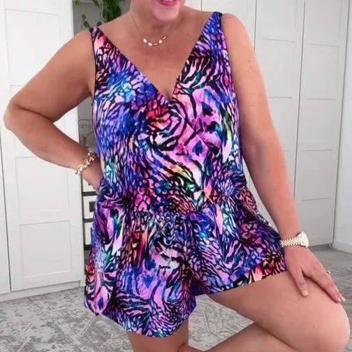 Evdoxia | Mono de Baño Sin Mangas con Estampado y Escote en V