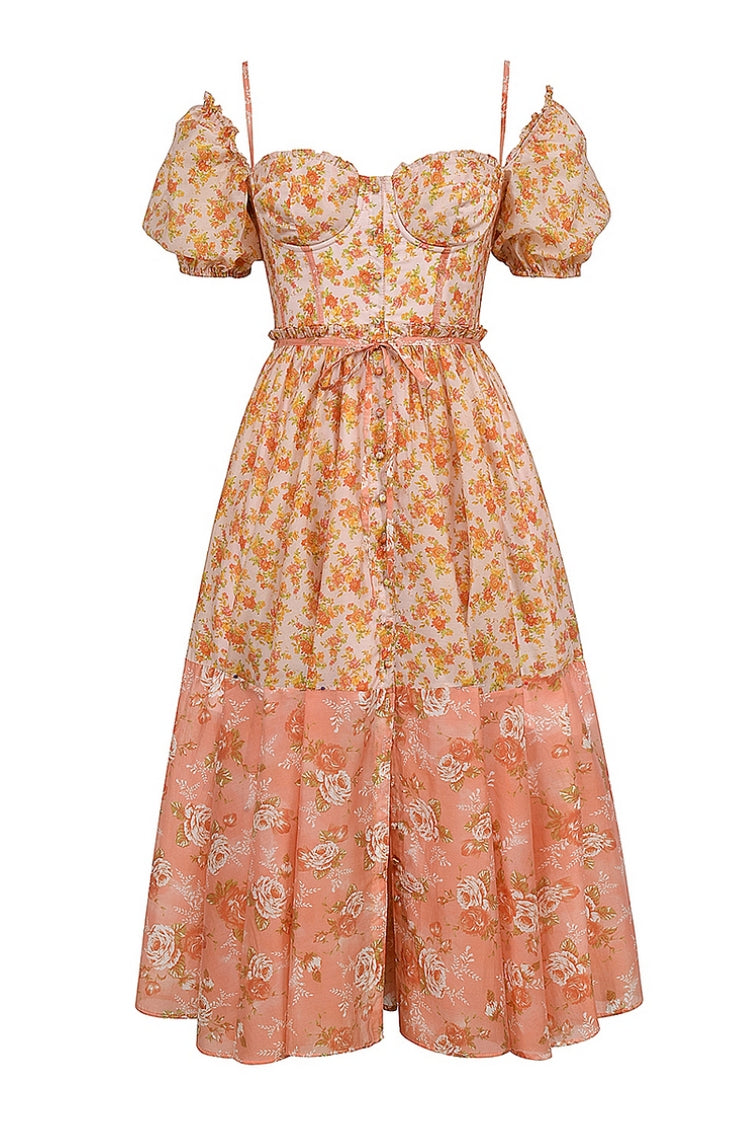 Mellie | Vestido MIDI Floral Con Mangas Abullonadas
