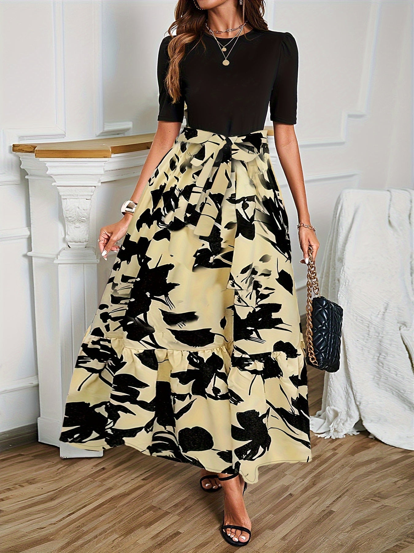 Nuray | Vestido Maxi Floral de Manga Corta