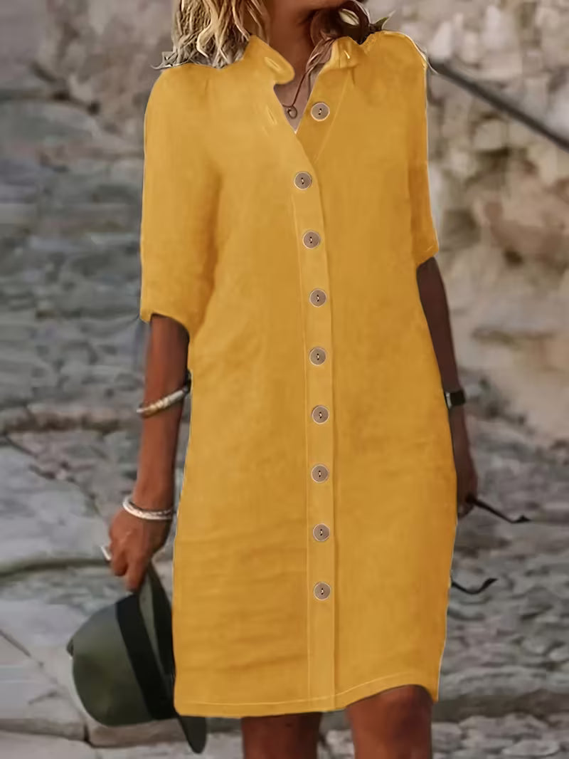 Keiniza | Vestido Camisero de Manga Corta Abotonado