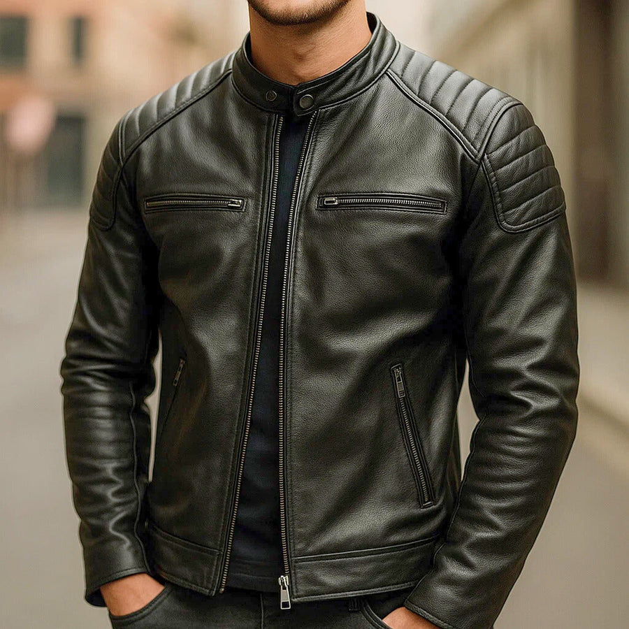 Samer | Chaqueta Moto Marrón Con Cremallera Hombre