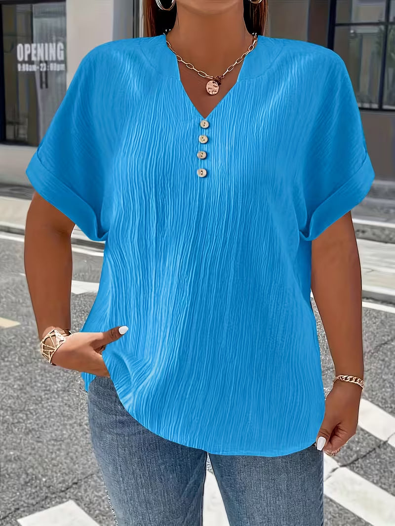Mrella | Camiseta Con Cuello en V y Botonadura Frontal