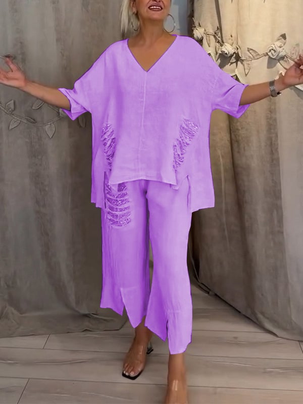 Ebony | Conjunto de dos Piezas para mujer con Cuello en V y Corte Holgado