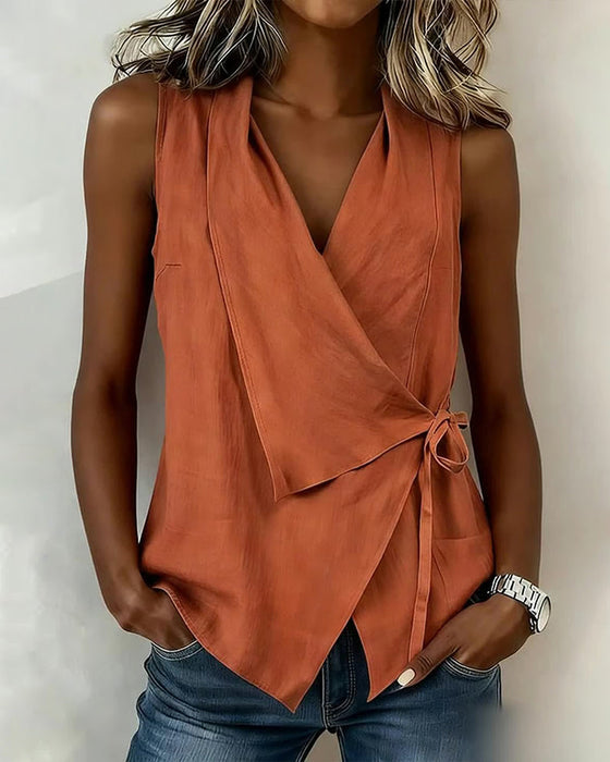 Anily | Blusa sin Mangas Con Lazo Cruzado en la Parte Delantera