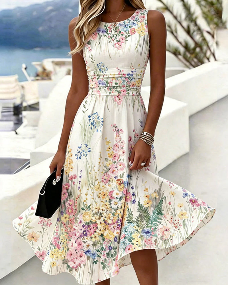 Cristine - Vestido Midi Sin Mangas Con Estampado floral