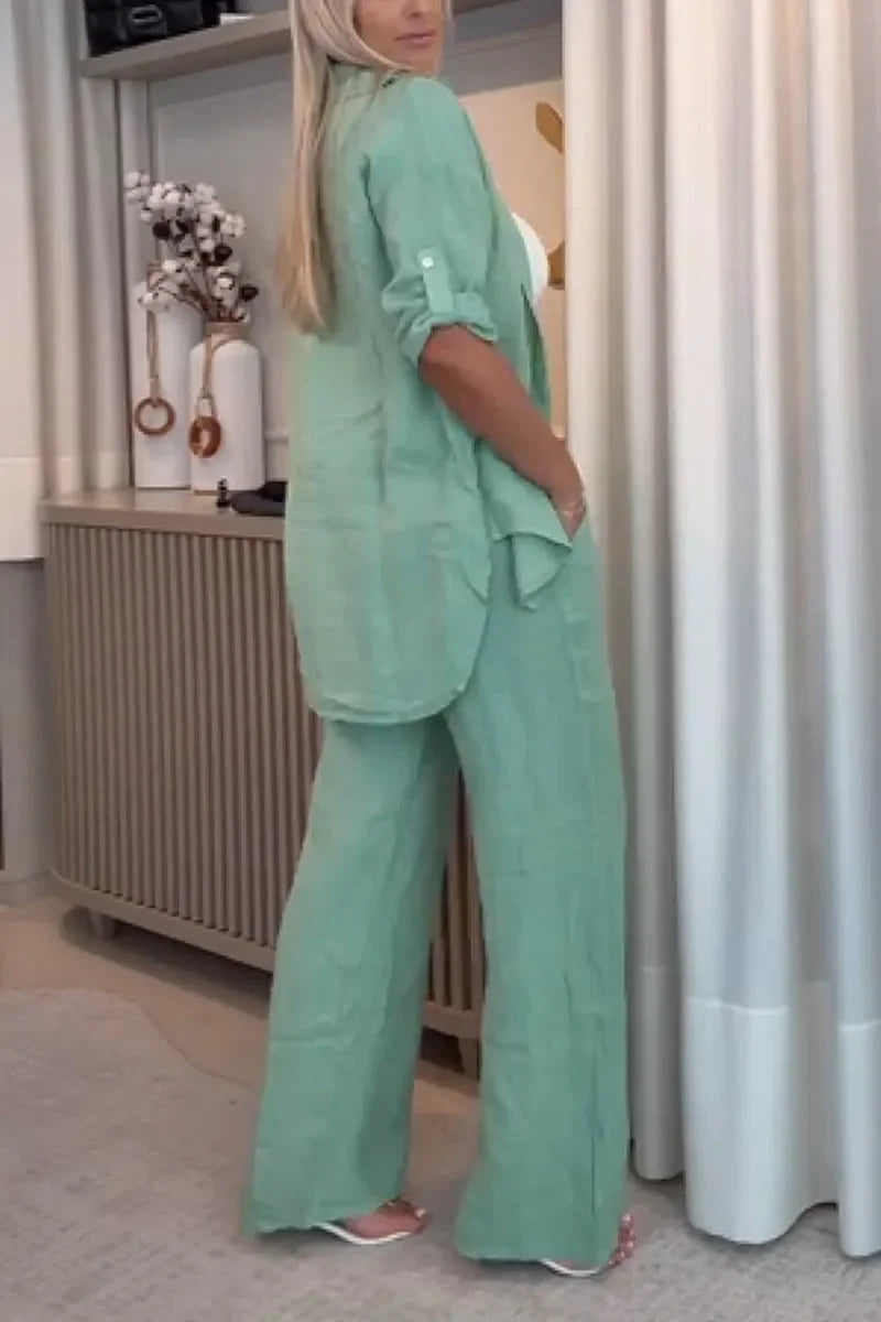 Methme | Conjunto Lino Verde Camisa Pantalón