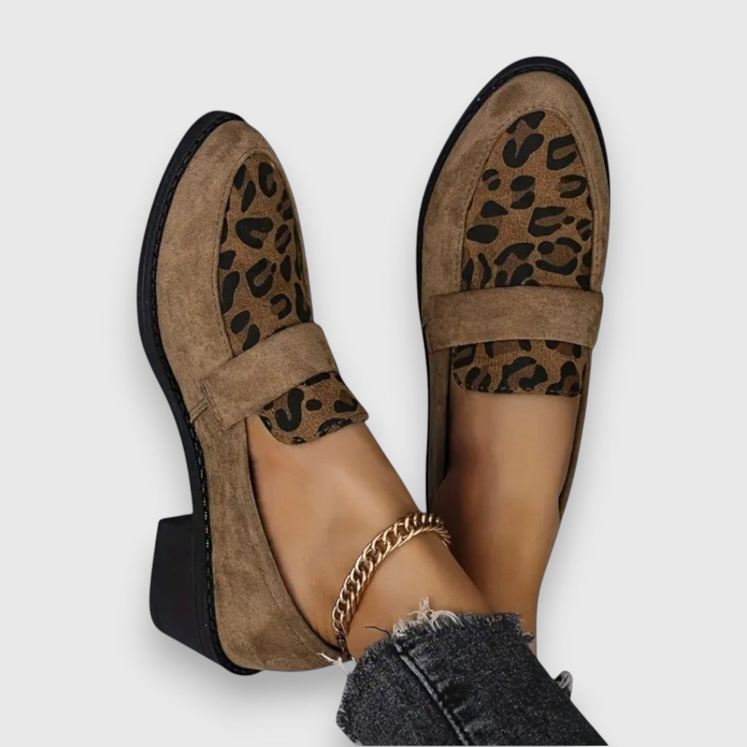 Lucyna | Mocasines Con Tacón Grueso Y Estampado De Leopardo