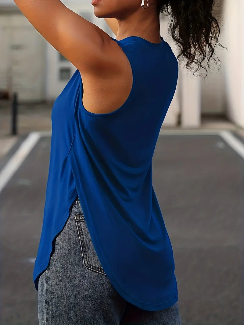 Desirae | Camiseta Sin Mangas Con Cuello Redondo Y Aberturas Laterales