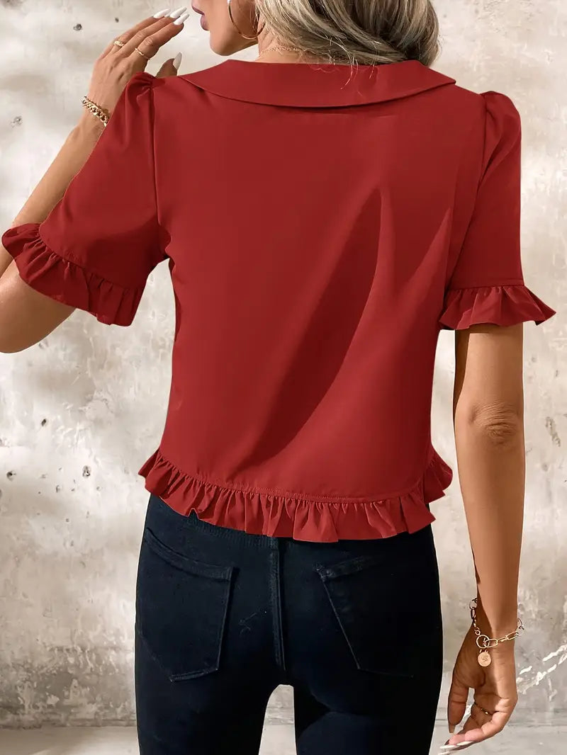 Foteini - Blusa de Manga Corta Con Cuello Peter Pan